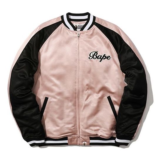 A Bathing Ape BAPE Alphabet Colorblock Minimalistic Baseball Jacket 'Pink Black' 0ZXJKM40503XC