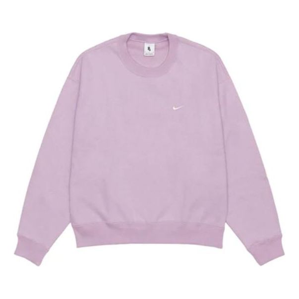 Men's Nike Lab Fleece Crew Solid Color Plush Stay Warm Sports Round Neck Pullover Pink DA0318-530