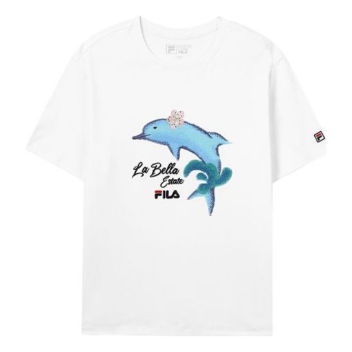 (WMNS) FILA Dolphin Printing Casual Sports Short Sleeve White F51W128107F-WT