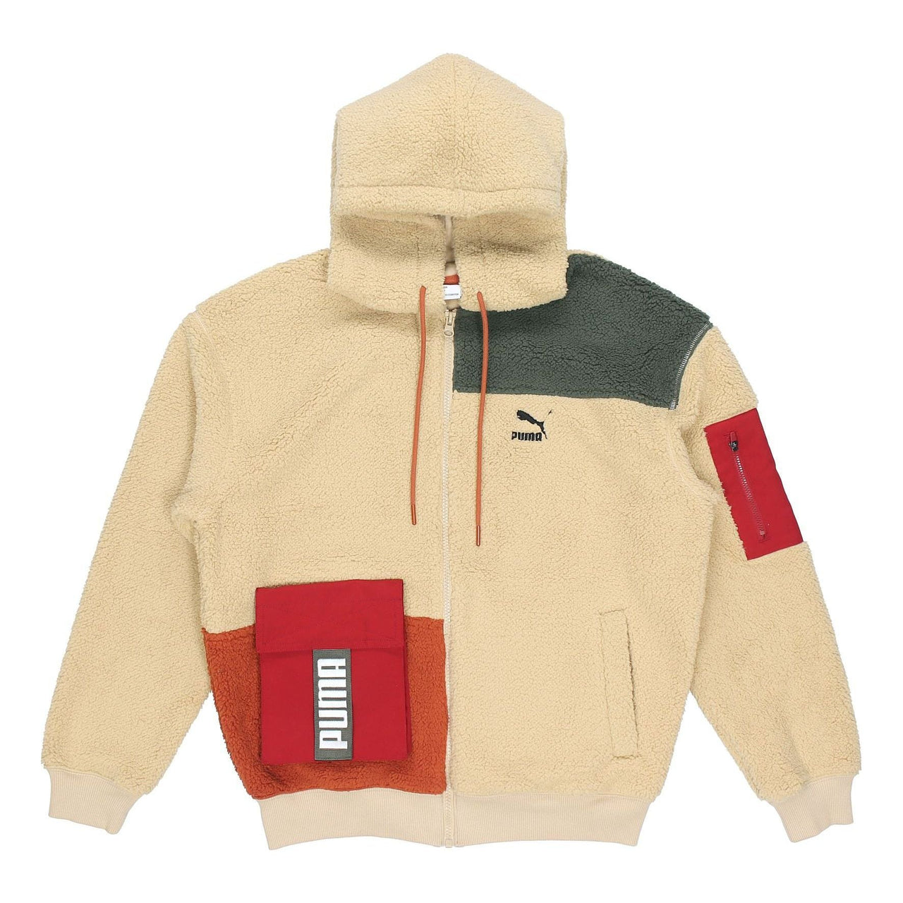 PUMA Retro Block Sherpa Full-Zip Hoodie 'Beige Red Green' 530711-12