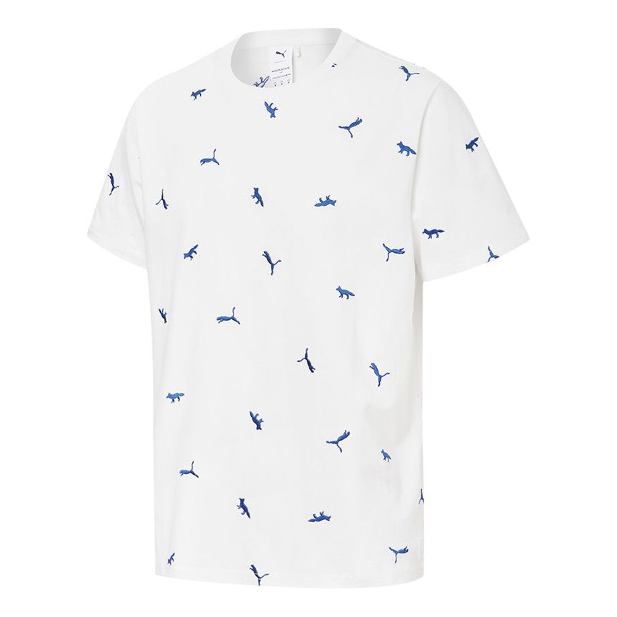 PUMA x Maison Kitsune Crossover Aop Tee Embroidered Logo Sports Round Neck Short Sleeve White 530436-02