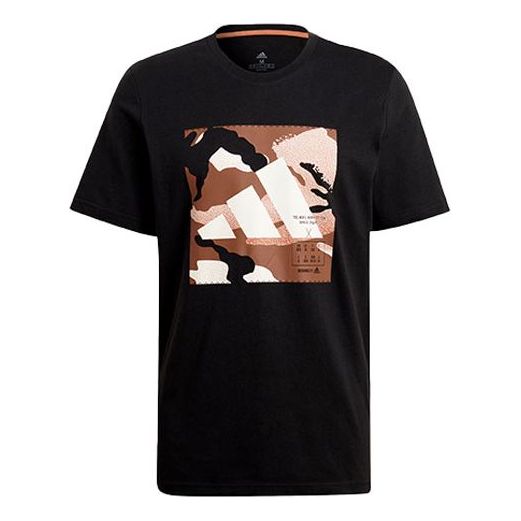 adidas Camo Bos Tee M Printing Color Block Casual Sports Short Sleeve Black GN6838