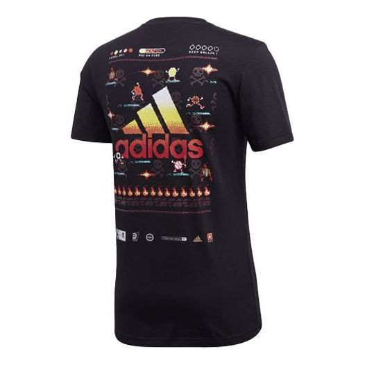 adidas 8-bit Platform Back Printing Sports Round Neck Short Sleeve Black FN1720