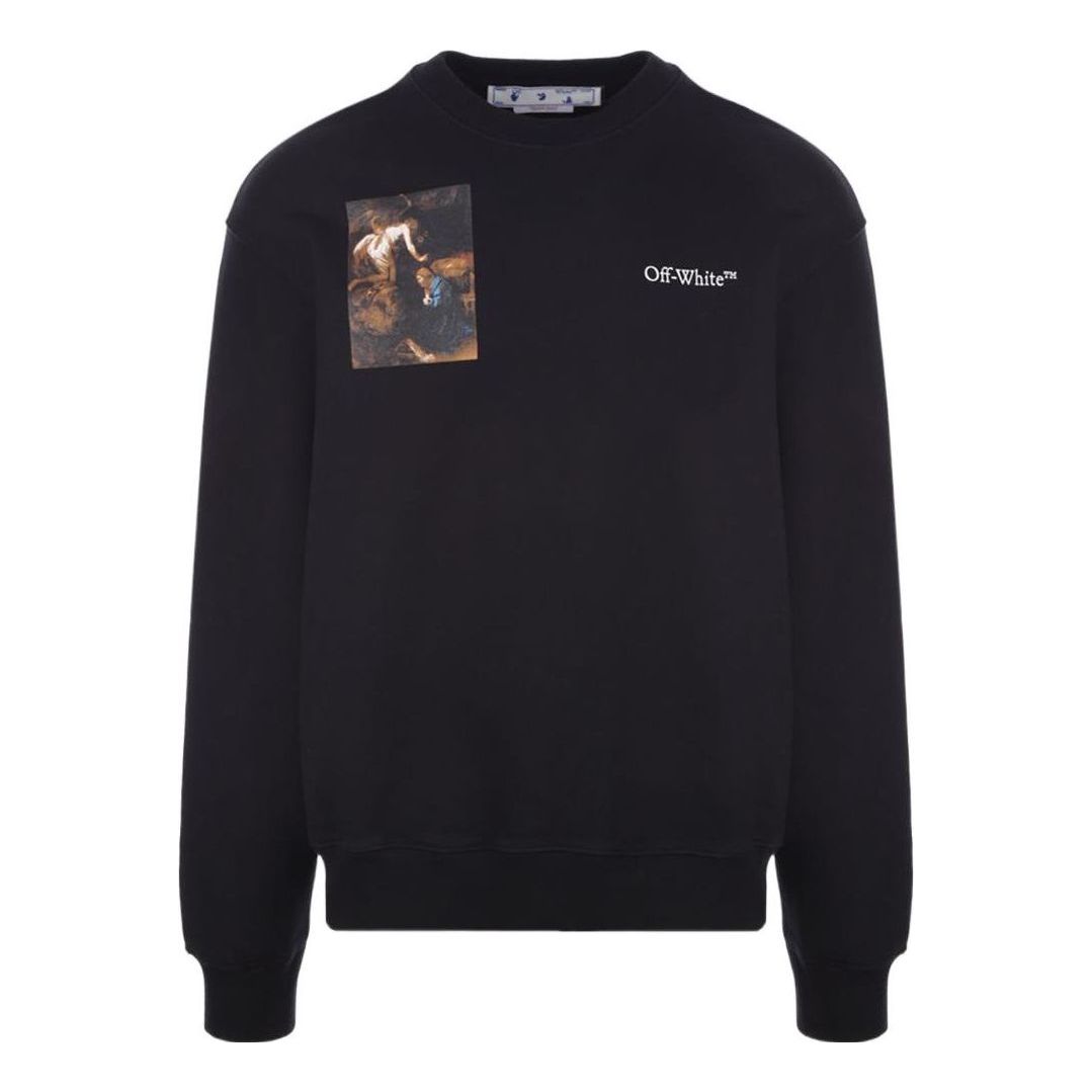 Men's Off-White SS22 Character Logo Printing Round Neck Long Sleeves Black OMBA057S22FLE0011001