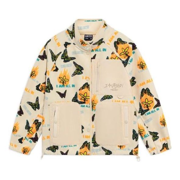 (WMNS) Li-Ning BADFIVE Solid Color Full Print Stand Collar Casual Jacket 'Creamy White' AWDS138-4