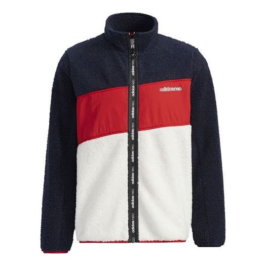 adidas neo Brlv Jkt Stand-Up Collar Contrast Fleece Jacket For Men Red/Blue/White GU0841