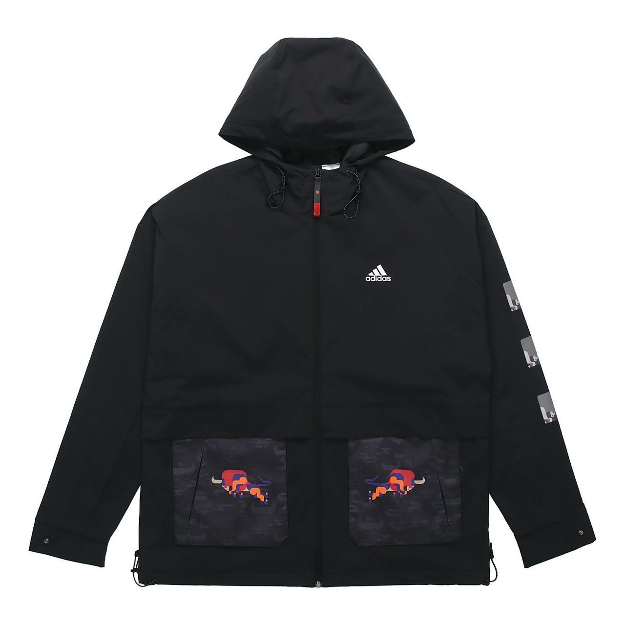 adidas CNY JKT Training Sports hooded Fleece Lined Jacket Black GP1821
