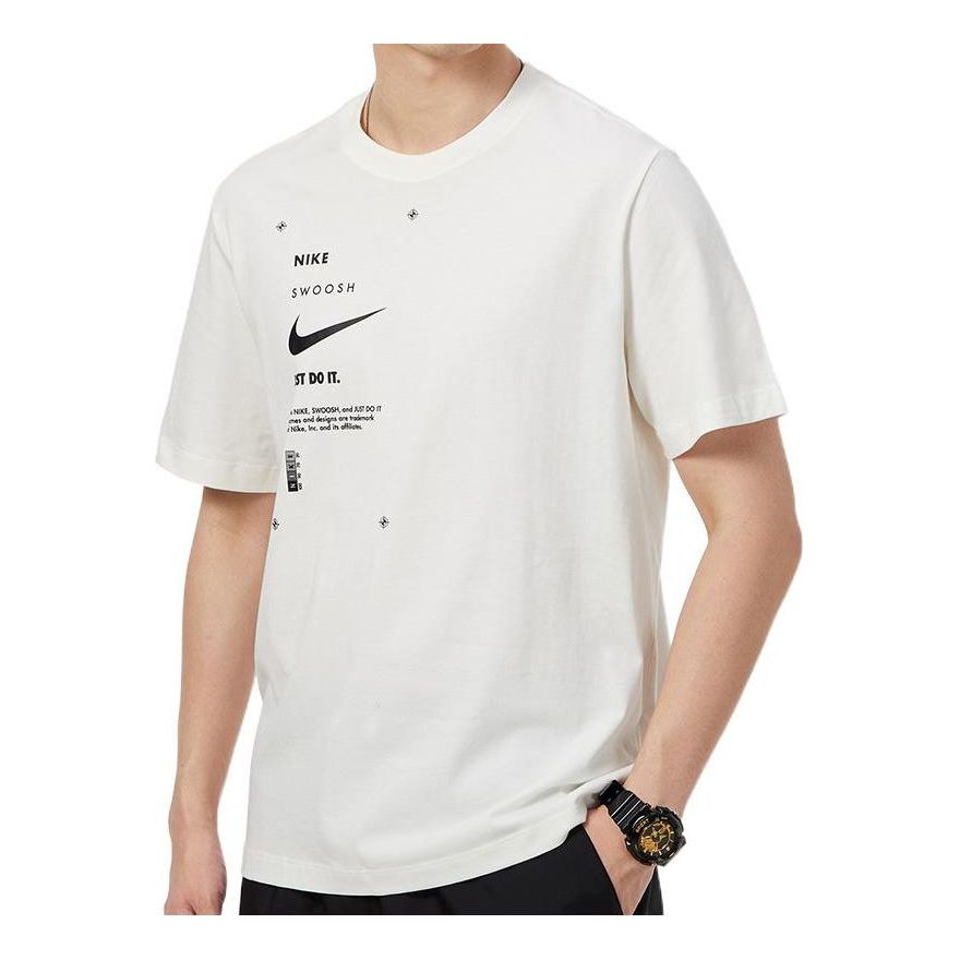 Men's Nike Solid Color Logo Round Neck Short Sleeve White T-Shirt DX5817-110