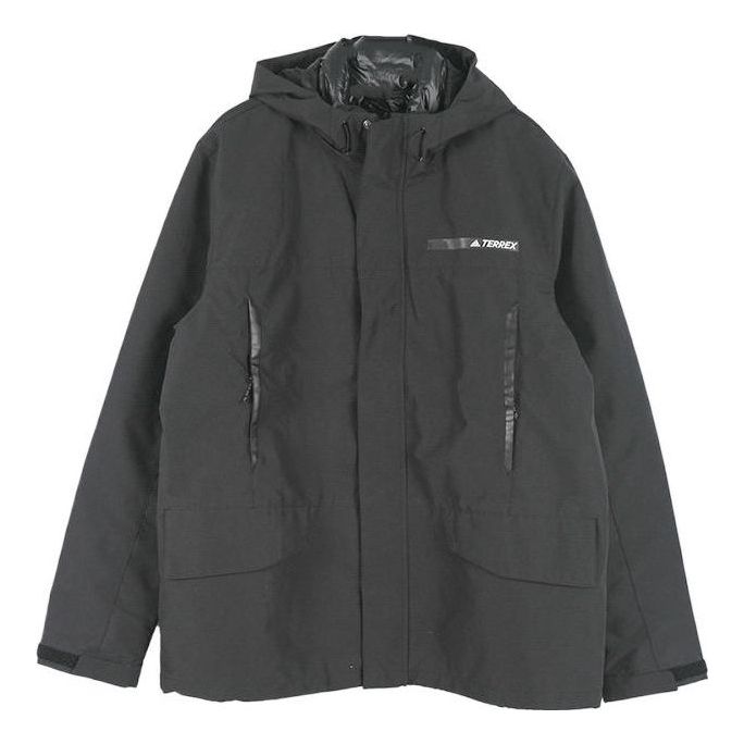 adidas Solid Color Alphabet Short Zipper Hooded Down Jacket Men's Black HG3927