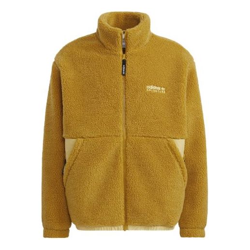 Men's adidas originals Adv Sherpa Outdoor logo Sports Splicing Stand Collar Jacket Yellow HC0366