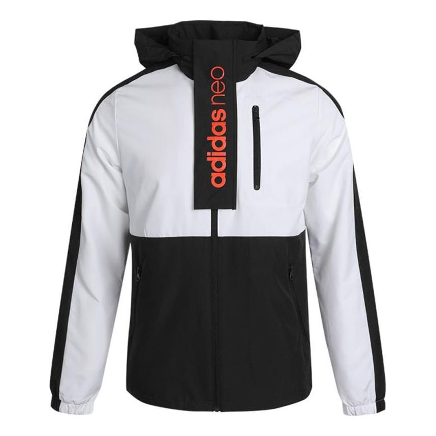 adidas neo M Basc Wb Contrasting Colors Printing Sports Jacket Black White H53022