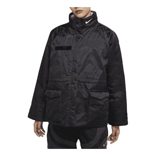 (WMNS) Nike Brand Logo Stand Collar Solid Color Casual Sports Hoodless Padded Clothes Black DD4647-010