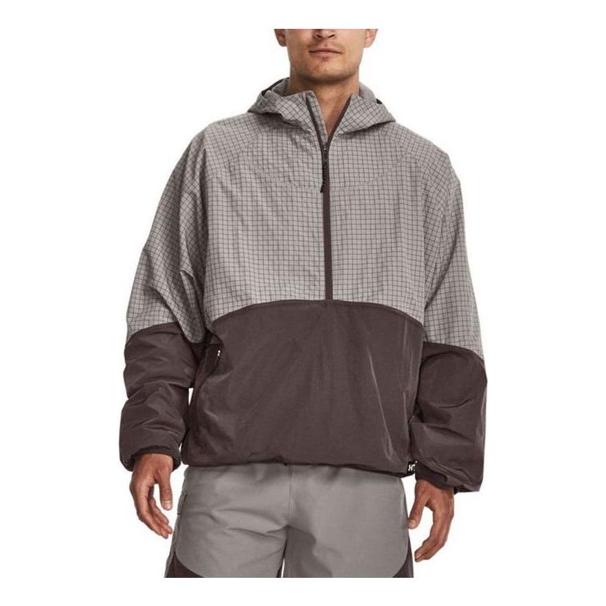 Under Armour RUSH Woven 1/2 Zip Hooded Top 'Grey Brown' 1379678-294