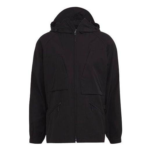 Men's Y-3 SS21 Logo Pattern Zipper Hooded Jacket Black GV4231