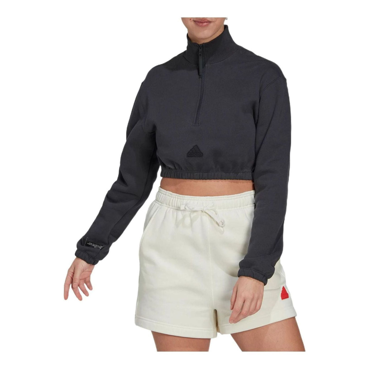 (WMNS) adidas Cropped Half-Zip Sweatshirt 'Black' HG4365