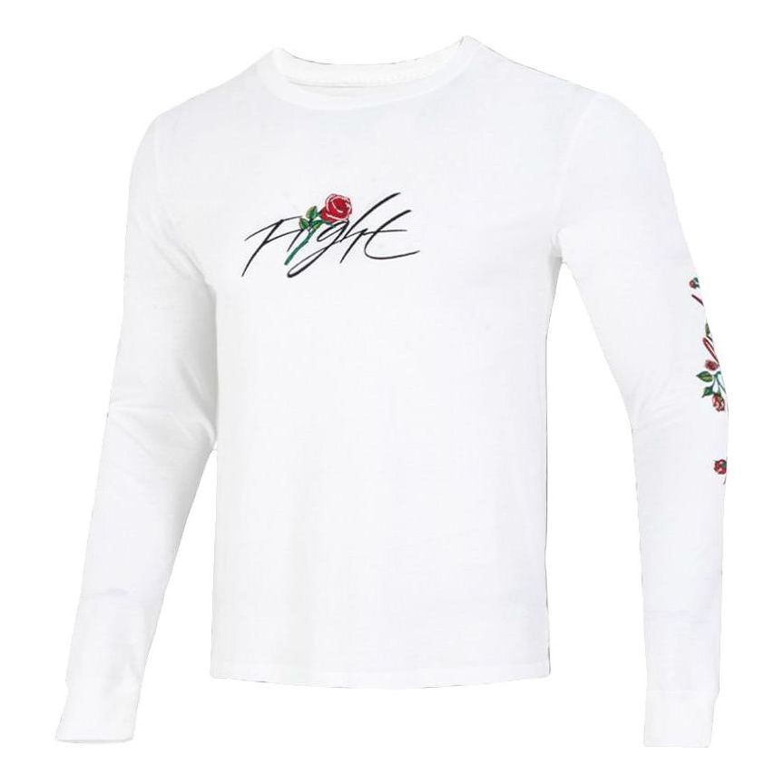Men's Nike Sleeve Side Flowers Logo Printing Round Neck Long Sleeves White DQ7387-100