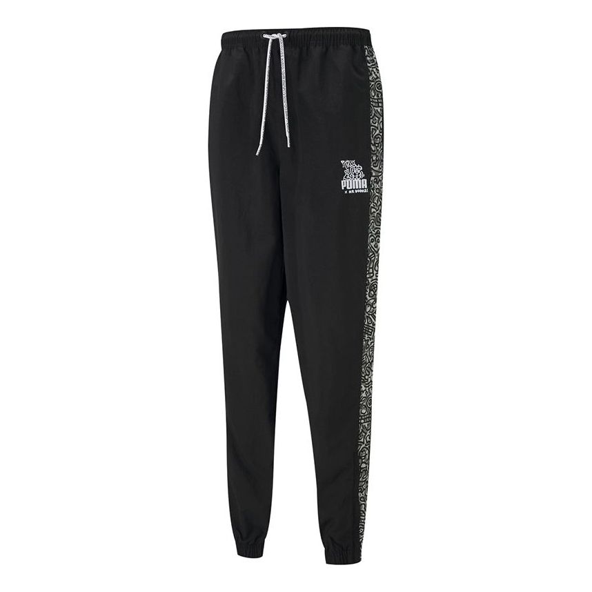 PUMA x Mr Doodle Crossover Sports Graffiti Drawstring Woven Long Pants Black 598684-01