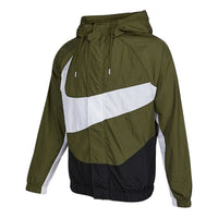 Men's Nike Sportswear Swoosh Large Logo Printing Hooded Woven Jacket Autumn Olive Green DD5968-326