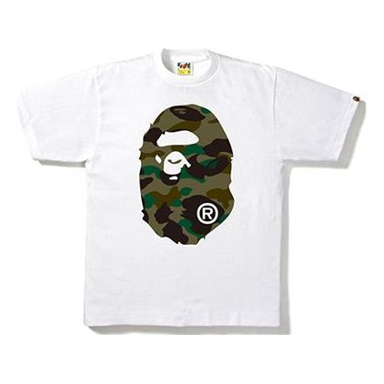 A Bathing Ape Green Camouflage Ape Head Tee 'White' BAPE-SS18-008