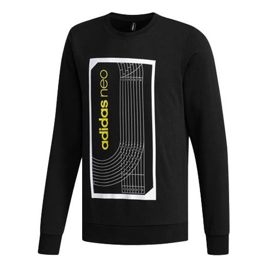 adidas neo M Fav Swt 1 Sports Running Printing Stripe Round Neck Pullover Black DM2186
