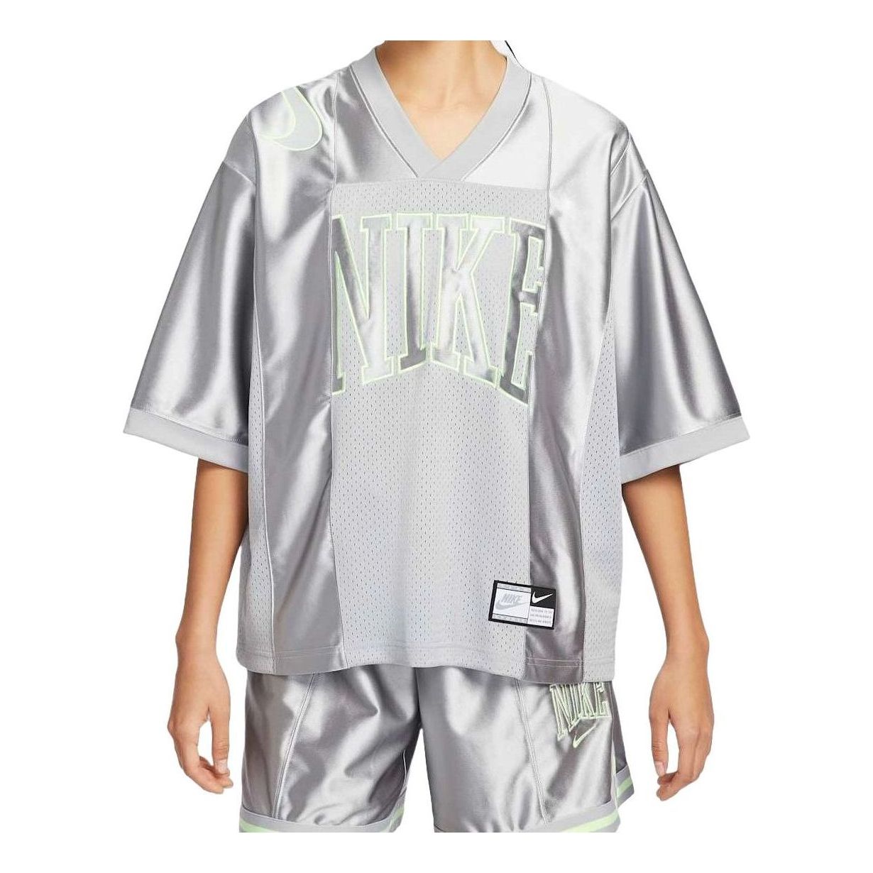 (WMNS) Nike Sportswear Street Oversized Graphic Jersey Top Asia Sizing 'Smoke Grey Barely Volt' HJ0281-077
