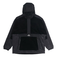 adidas M Corduroy Ank Half Zipper Splicing Sports hooded Logo Jacket Black HD0365