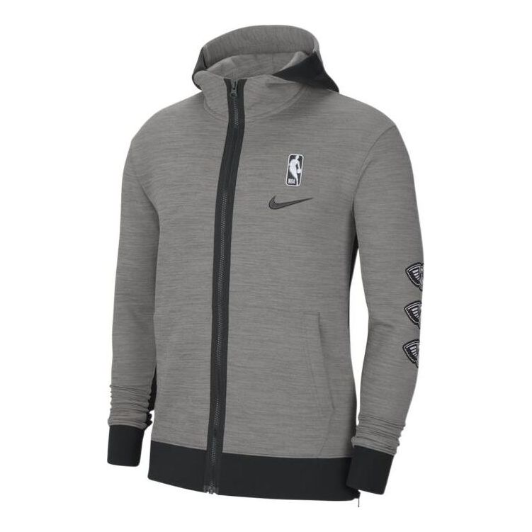 Men's Nike NBA New Orleans Pelicans Therma Flex Showtime Player Edition Printing Logo Zipper Hooded Jacket Gray CU0515-063