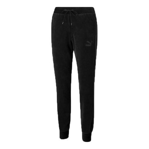 (WMNS) PUMA Iconic Embroidery Logo Knitting Trousers Black 532951-01
