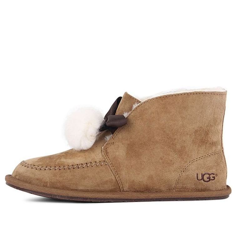 (WMNS) UGG Kallen Suede Moc Toe Pom Pom Slipper 'Chestnut' 1017541-CHE
