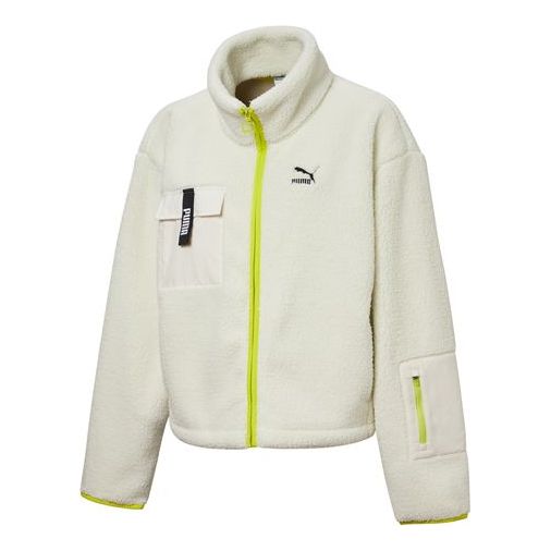 (WMNS) PUMA Contrasting Colors Stand Collar Zipper Jacket SHERPA Creamy White 530495-01