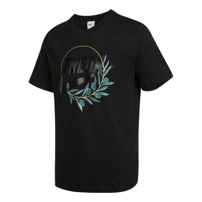 Men's Nike Plant Pattern Printing Round Neck Pullover Short Sleeve Black T-Shirt DQ1868-010