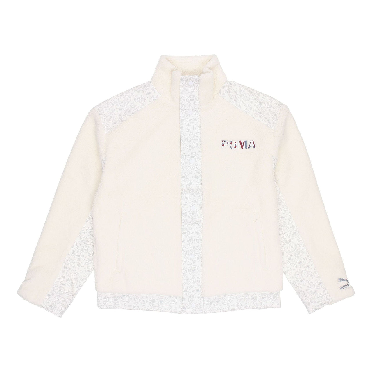 PUMA Paisley Woven Patched Sherpa Jacket cashew Splicing lamb's wool Stay Warm logo White 534976-93