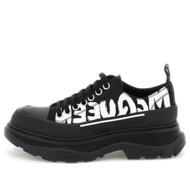 (WMNS) Alexander McQueen Tread Slick Low Lace Up Graffiti Shoes 'Black White' 708753W4RQ21006