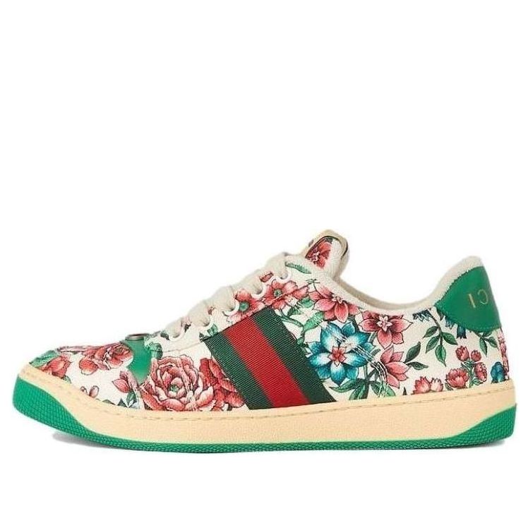 (WMNS) Gucci Screener Floral Print Sneakers 'White Pink Green' 746405-FAB0L-8443
