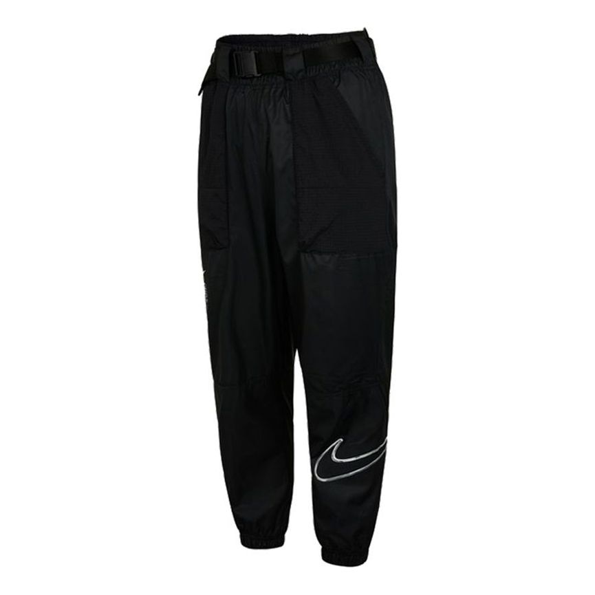 (WMNS) Nike Logo Sports Adjustable Belt Bundle Feet Woven Long Pants/Trousers Autumn Black DJ8997-010