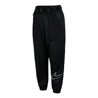 (WMNS) Nike Logo Sports Adjustable Belt Bundle Feet Woven Long Pants/Trousers Autumn Black DJ8997-010