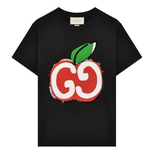 (WMNS) Gucci GG Apple Printed Short Sleeve Black 580762-XJB7U-1082