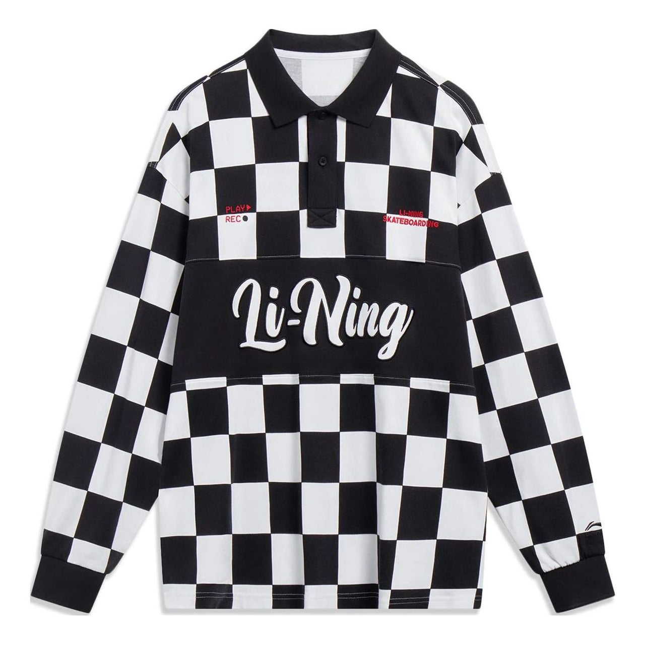 Li-Ning Checkerboard Graphic Long Sleeve Polo Shirt 'Black White' APLT013-1