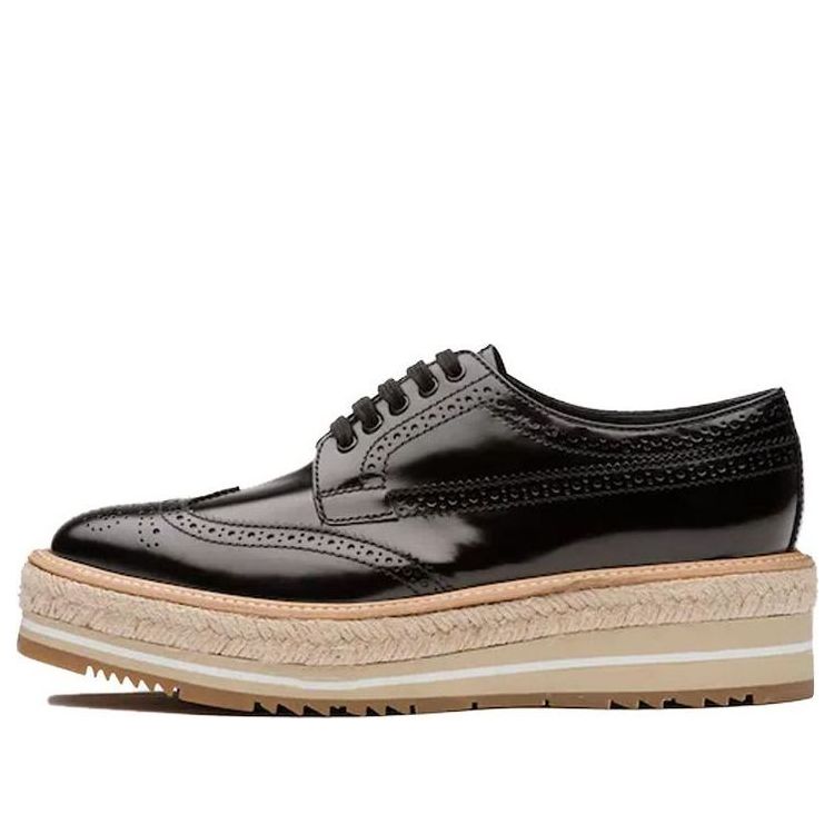 (WMNS) PRADA Brogue Trim Microsole Brushed Leather Shoes 'Black' 1E722E_055_F0002_F_D030