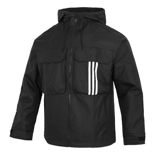 Men's adidas U Util Wb3 Athleisure Casual Sports Stripe Hooded Jacket Black HM3819
