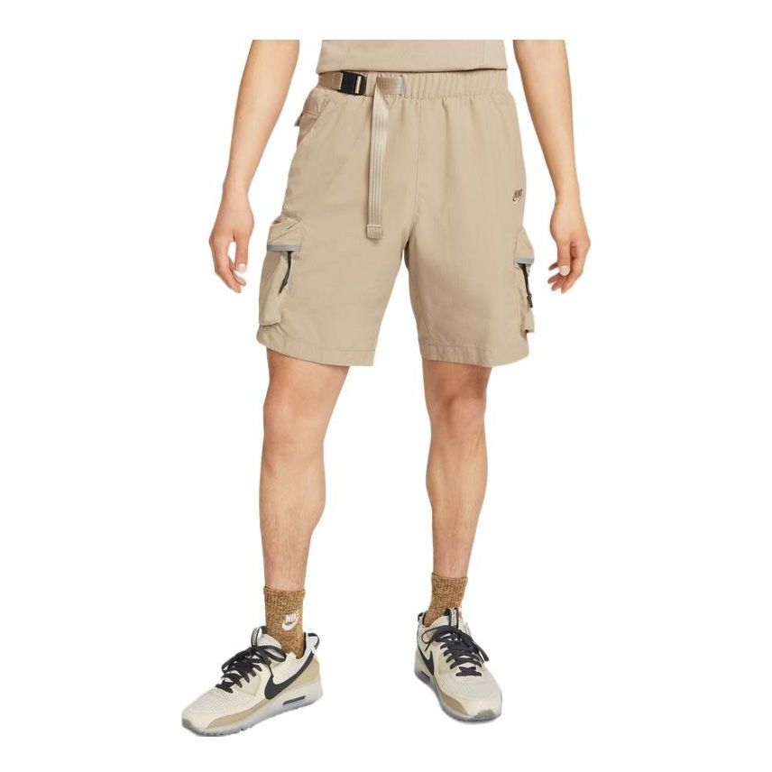 Men's Nike Sportswear Tech Pack Solid Color Logo Embroidered Side Elastic Waistband Shorts Khaki DQ4281-247