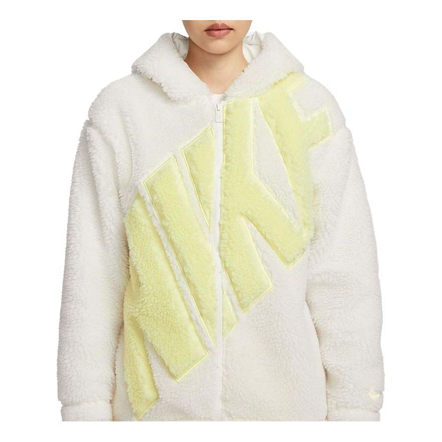 (WMNS) Nike Logo Sherpa Jacket 'White Yellow' FB8696-133