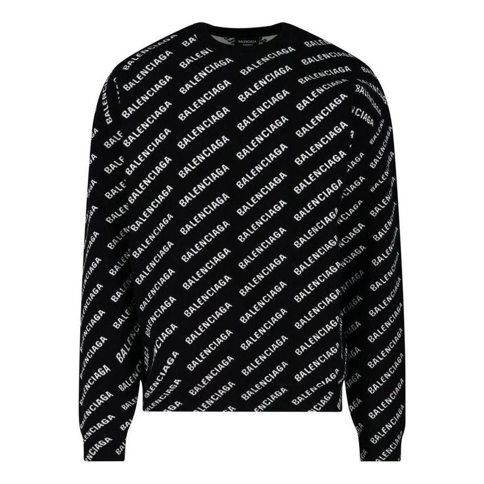 Balenciaga All Over Logo Crewneck Sweater 'Black White' 702952T32331070