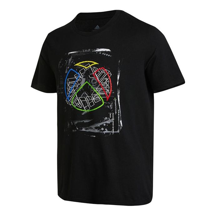 Men's adidas Character Pattern Printing Round Neck Casual Short Sleeve Black T-Shirt HE4904