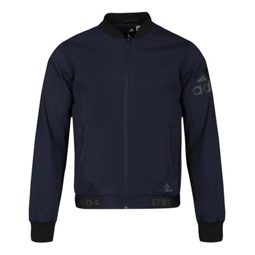 Men's adidas Logo Printing Baseball Blue Aviator Jacket DW4619