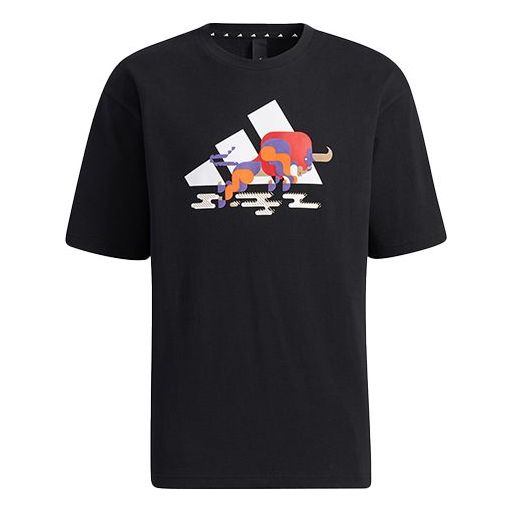 adidas CNY GFX T Subject Pattern Training Sports Short Sleeve Black GQ0888
