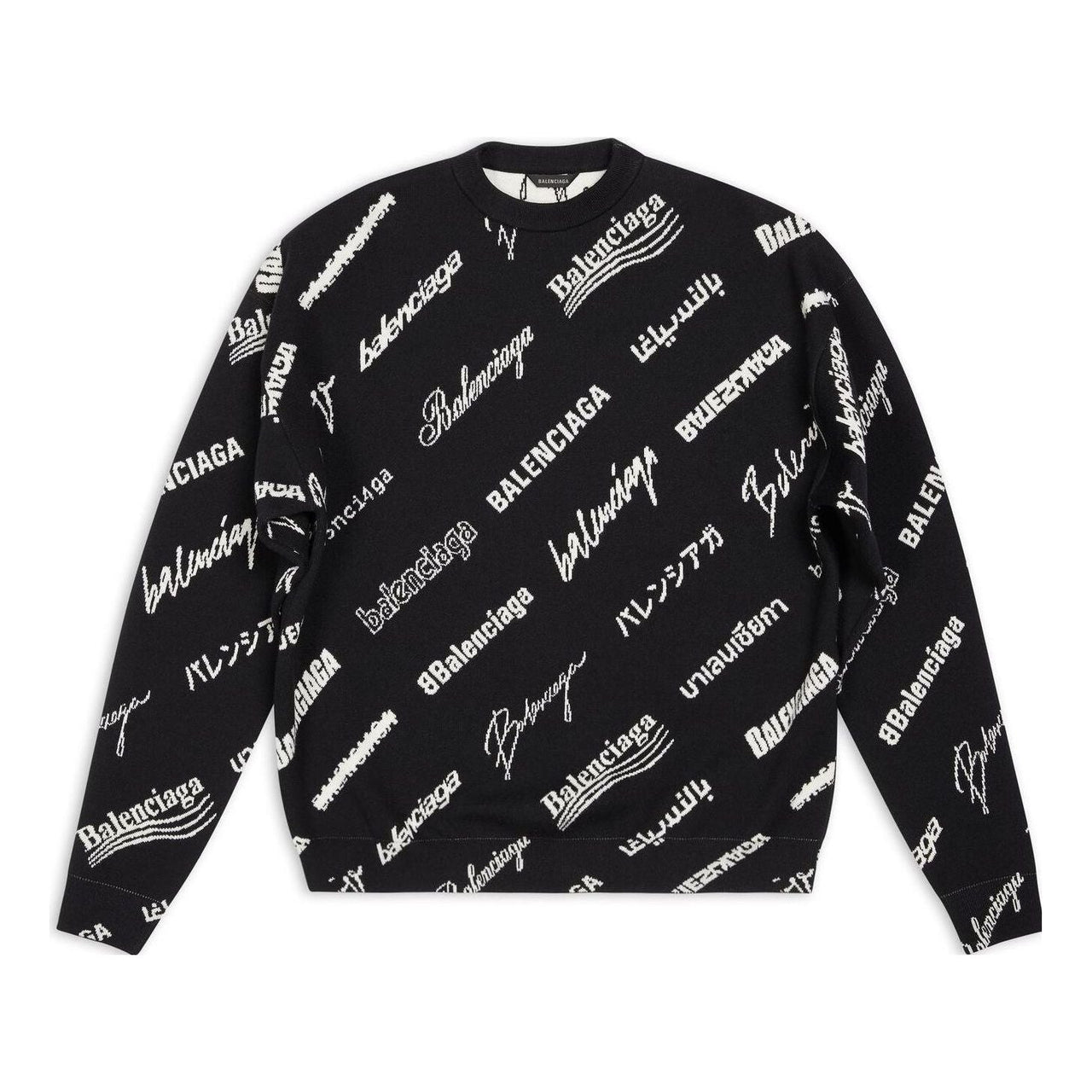 Balenciaga Allover Logo Print Crewneck Sweatshirt 'Black White' 724858T16651070