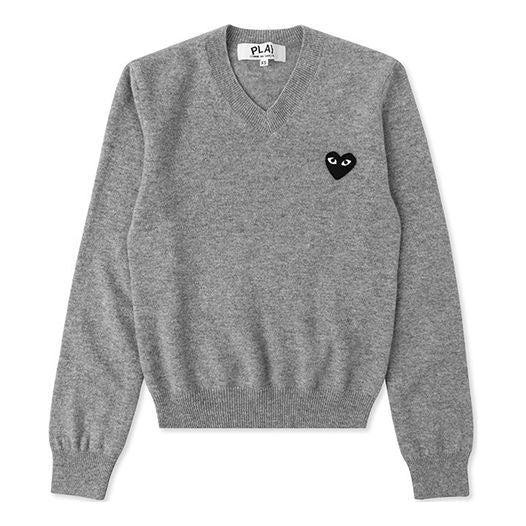 (WMNS) COMME des GARCONS PLAY V-Neck Pullover Black Heart 'Grey' AZ-N017-051-2