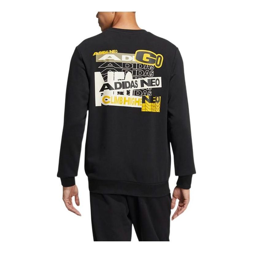 Men's adidas neo Alphabet Pattern Printing Sports Round Neck Pullover Black HD4632