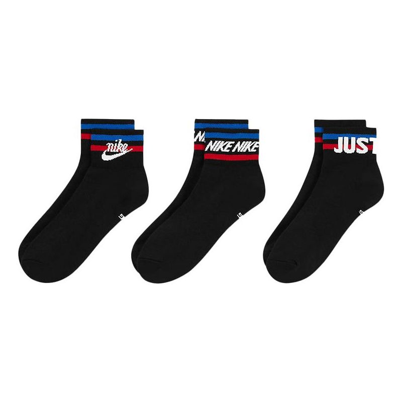 Nike Everyday Ankle Alphabet Logo Pattern Casual Sports Socks 3 Pairs Black DX5080-010